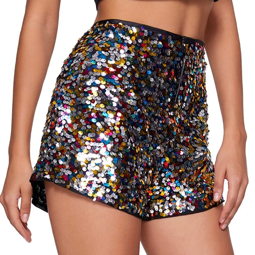 High Waist Sequin Shorts • Rainbow